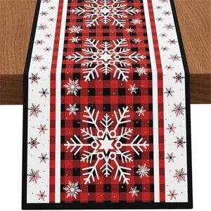 Christmas Table Runner Red Black Buffalo Plaid 13x72 Snowflake Holiday Decor